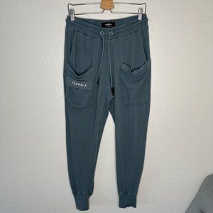 Youngla Men's Blue Ribbed Cargo Joggers Pull On Elastic Waist Lounge Soft Sz L